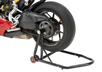 Caballete trasero para basculante monobrazo con transmisión lado izquierdo